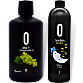 Omnitrition AM et PM Bundle - Omni IV et Nite Lite devant un fond neutre