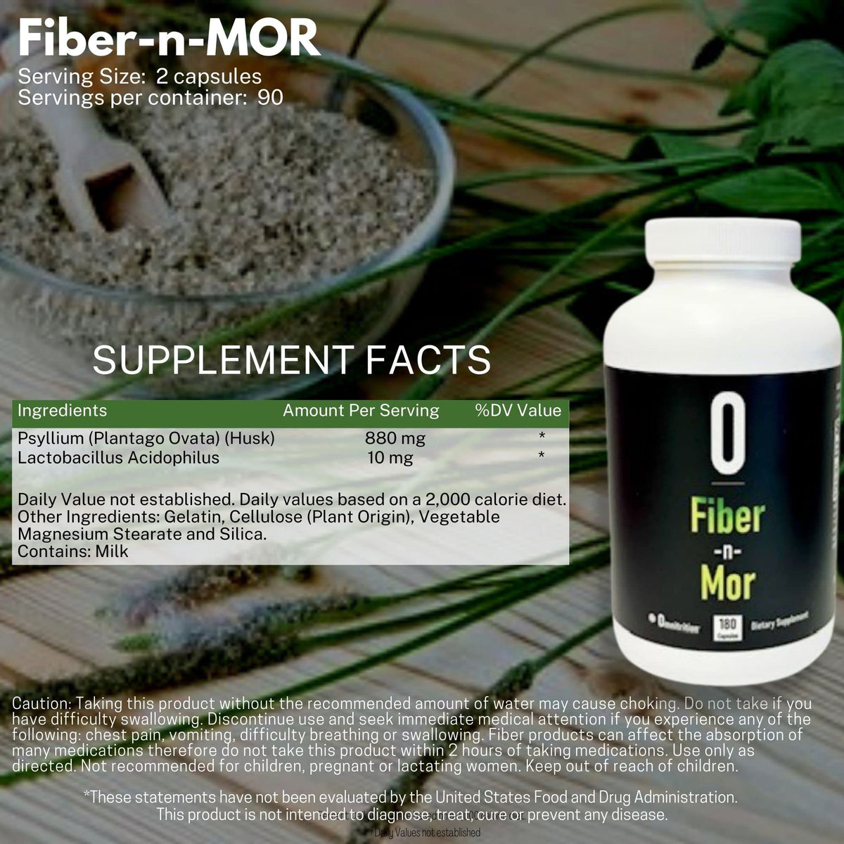 Omnitrition Fiber-N-Mor flacon ouvert avec capsules