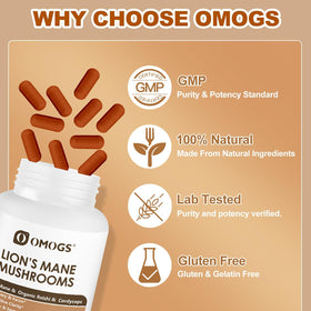 OMOGS Complément Alimentaire Champignon Complexe 10:1 Extrait - capsules sur une table