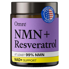 OMRE NMN + Resvératrol 500mg complément alimentaire 60 capsules vue de face