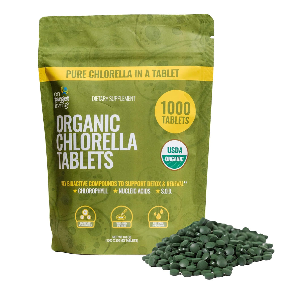 On Target Living Chlorella Bio 1000 comprimés vue de face