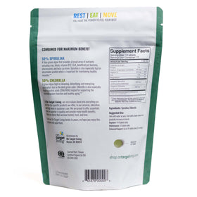 On Target Living Spiruline Chlorelle Bio, comprimés dans un bol