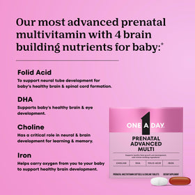 ONE A DAY Vitamines Prénatales Avancées, vue arrière du packaging
