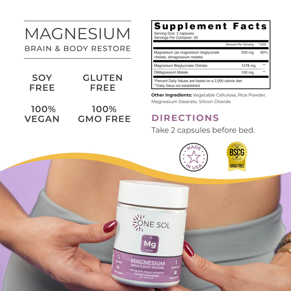 One Sol Bisglycinate de Magnésium 60 Capsules - Dosage recommandé