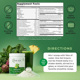 One Sol Poudre Super Greens 340g cuillère de poudre dans un verre