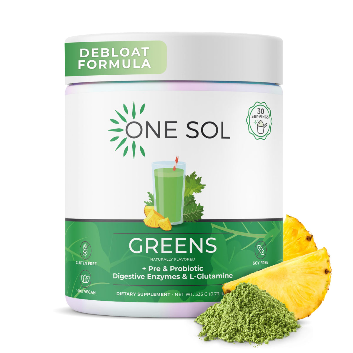 One Sol Poudre Super Greens 340g vue avant avec étiquette
