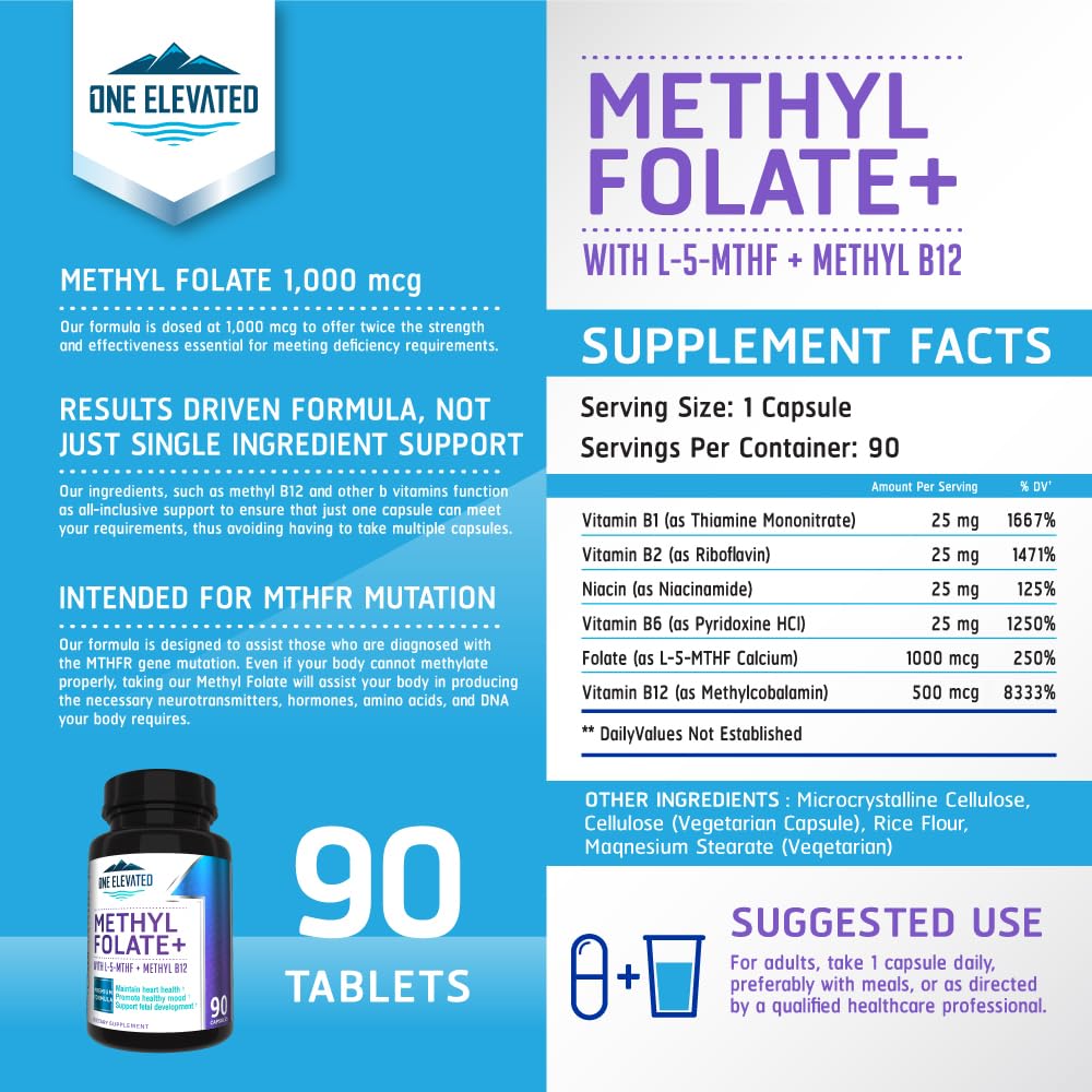 One support Methyl Folate 5-MTHF 90 capsules étiquette