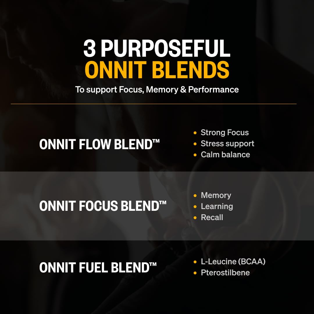 ONNIT Alpha Brain capsules en main avec arrière-plan flou
