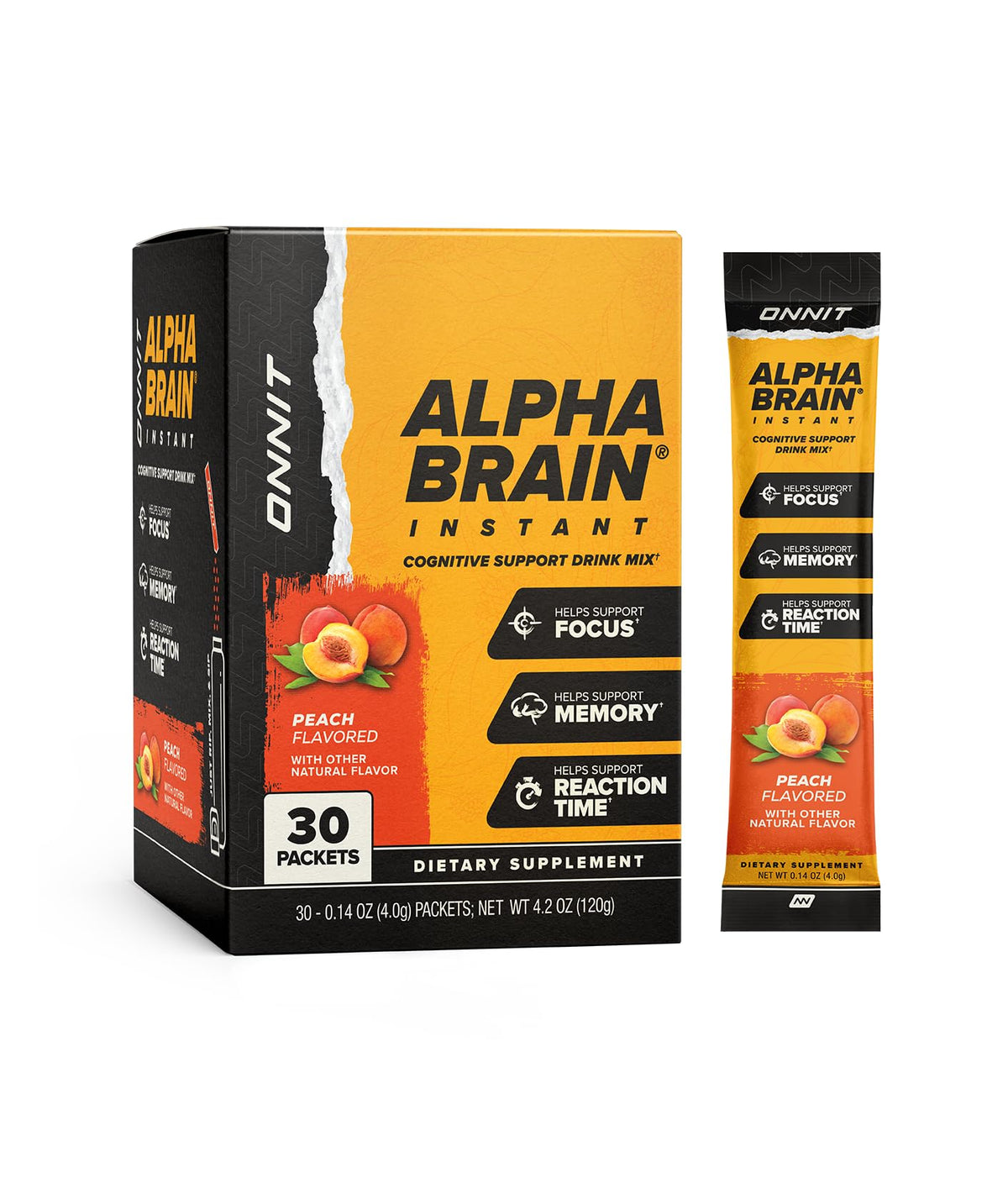 ONNIT Alpha BRAIN Instant Pêche 173g - vue de face