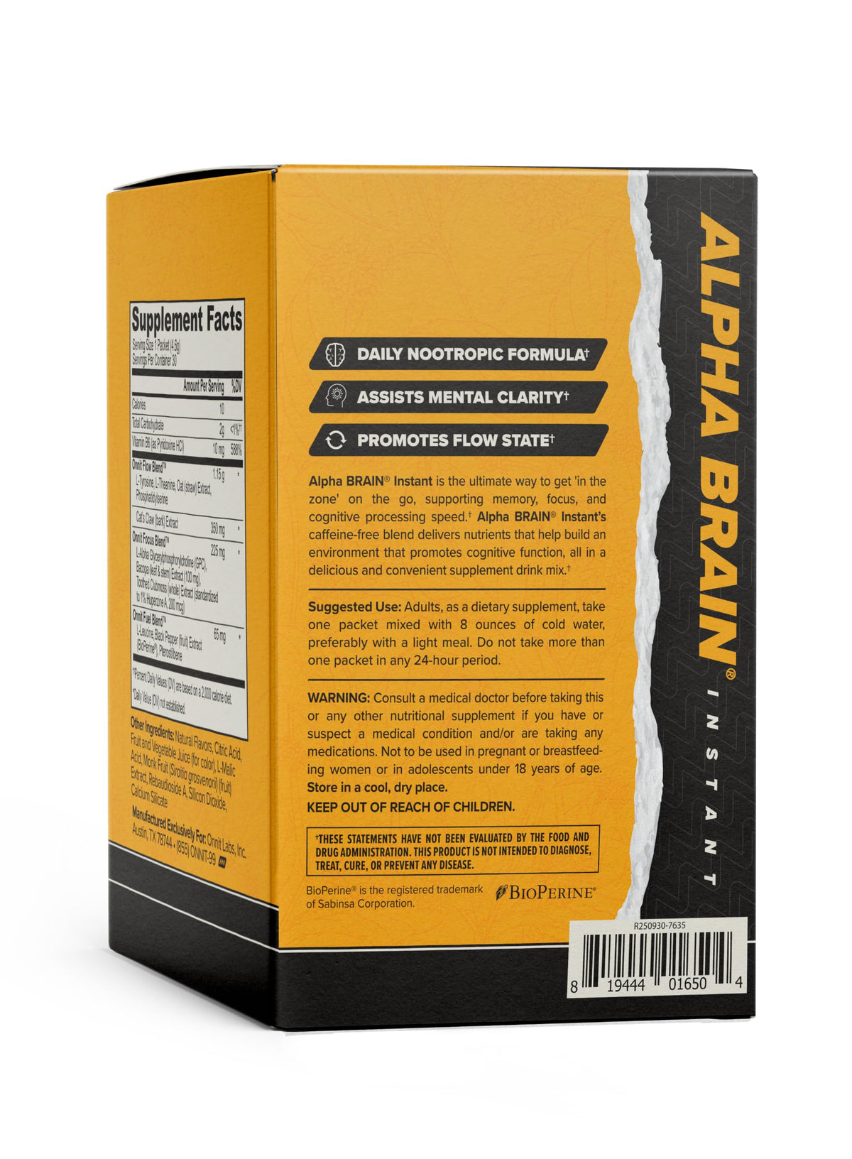 ONNIT Alpha Brain sachets ouverts montrant la poudre à l'intérieur