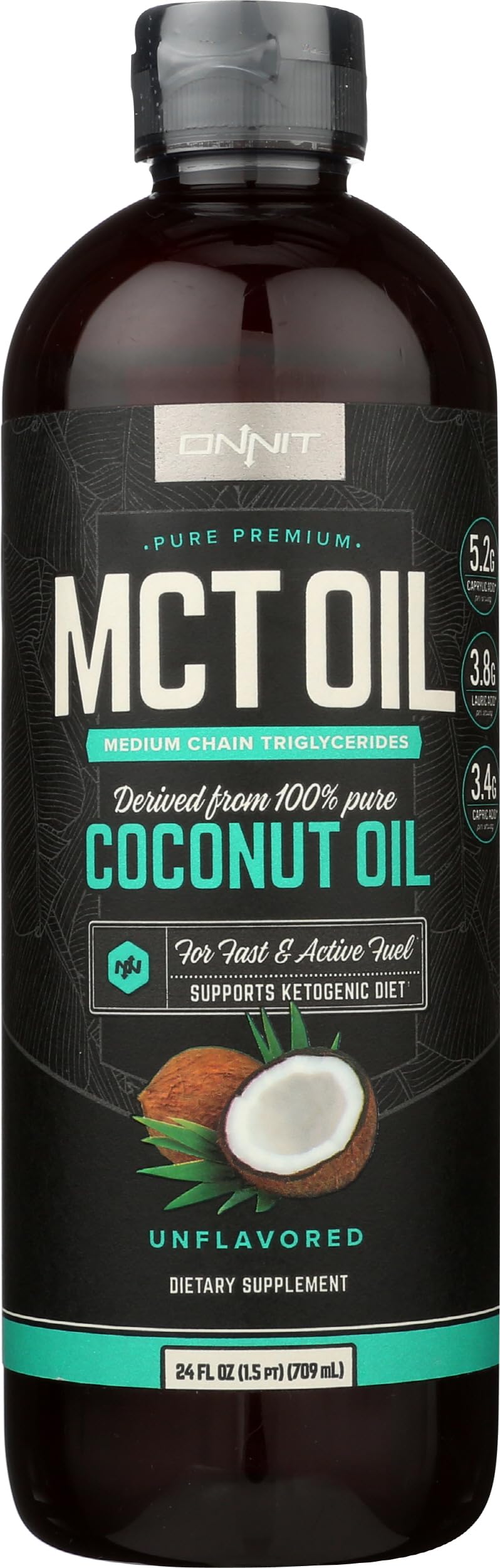 ONNIT Huile MCT Pure 720g vue arrière avec informations nutritionnelles