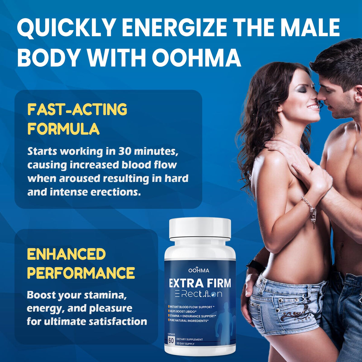 Oohma complément alimentaire naturel pour hommes, boisson avec des capsules à côté