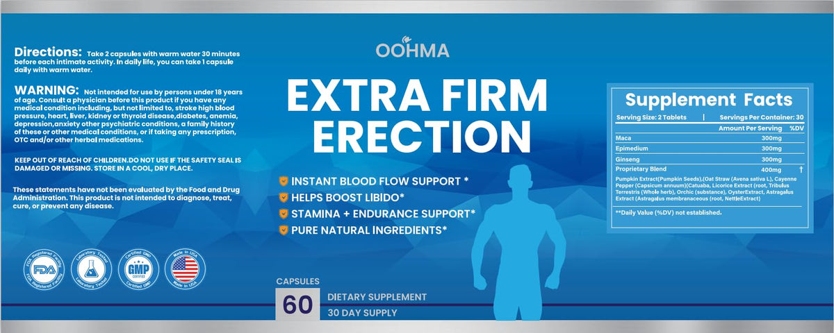 Oohma complément alimentaire naturel pour hommes, ingrédients naturels tels que maca et ginseng