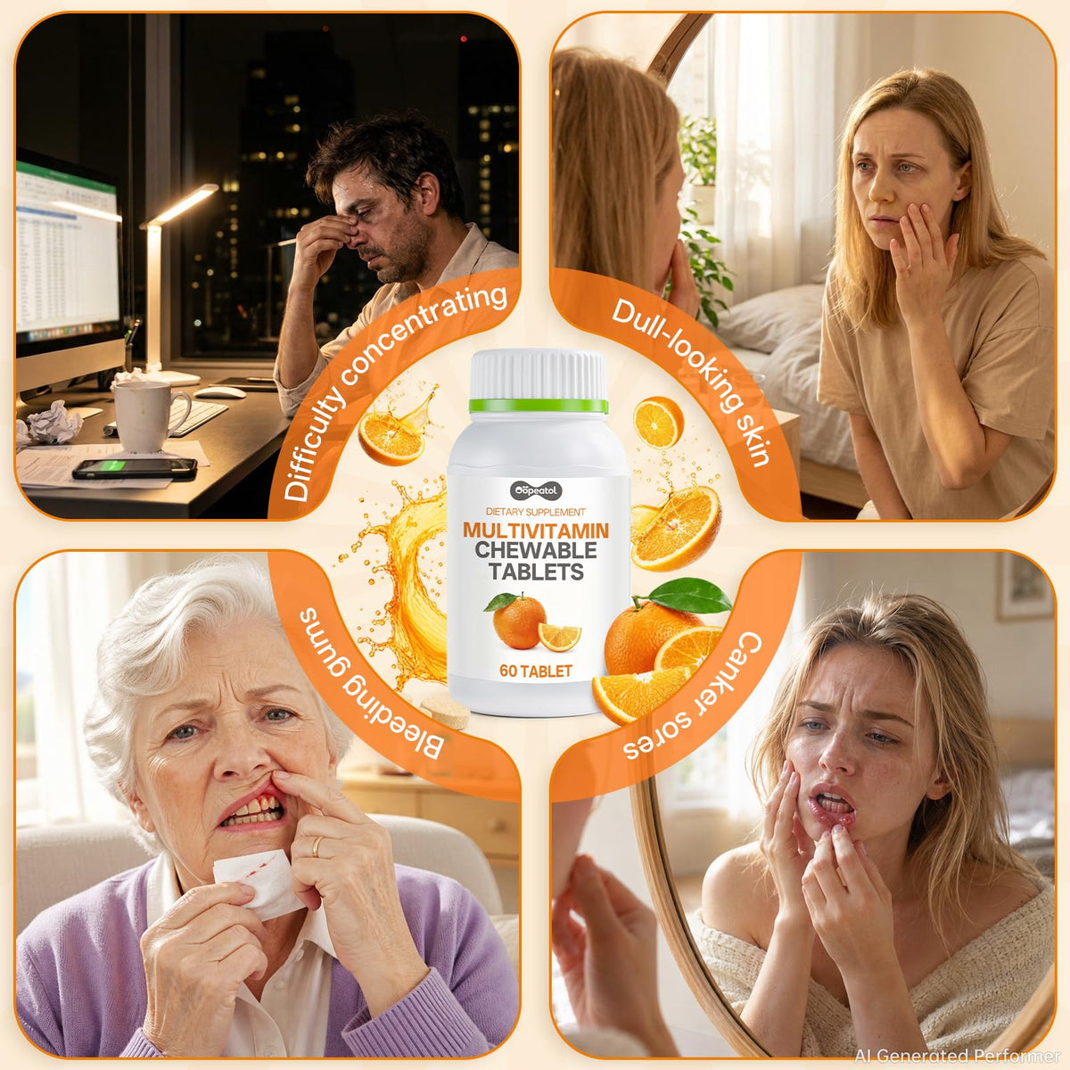 Oopeatol multivitamines 6-en-1 comprimés sur une table