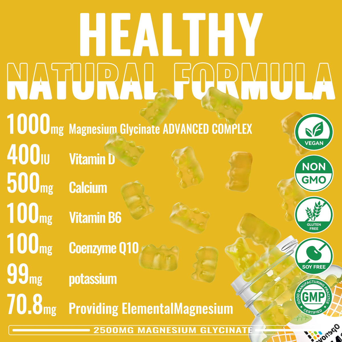 Openovomins gummies magnésium glycinate 2500mg vue arrière avec informations nutritionnelles