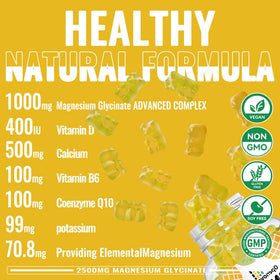 Openovomins gummies magnésium glycinate 2500mg vue arrière avec informations nutritionnelles