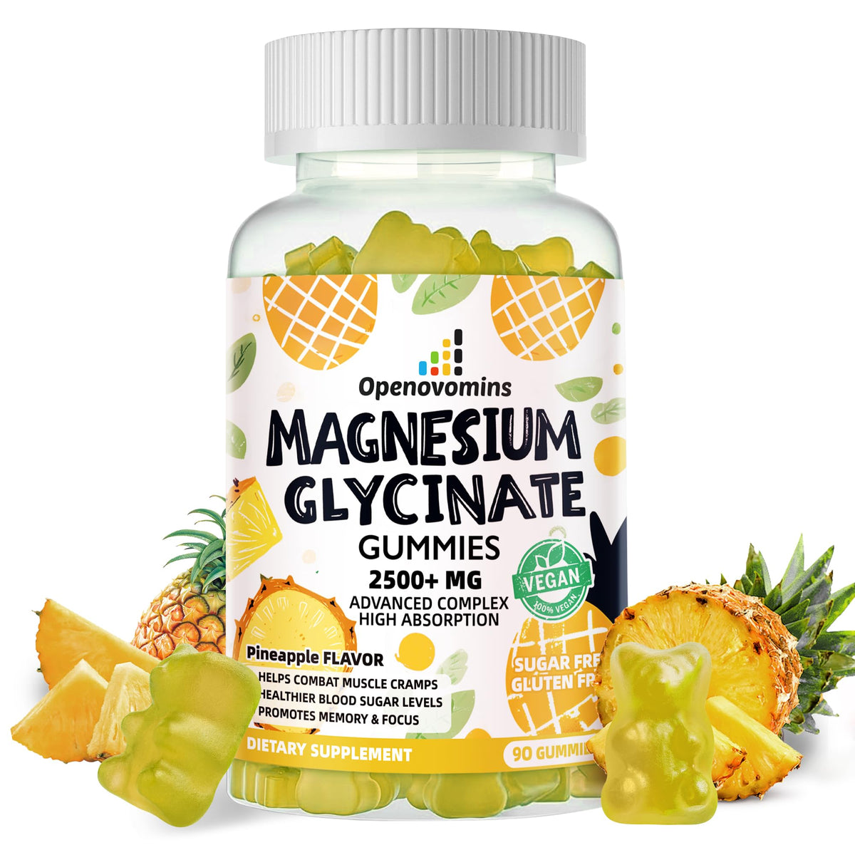 Openovomins gummies magnésium glycinate 2500mg vue avant avec emballage