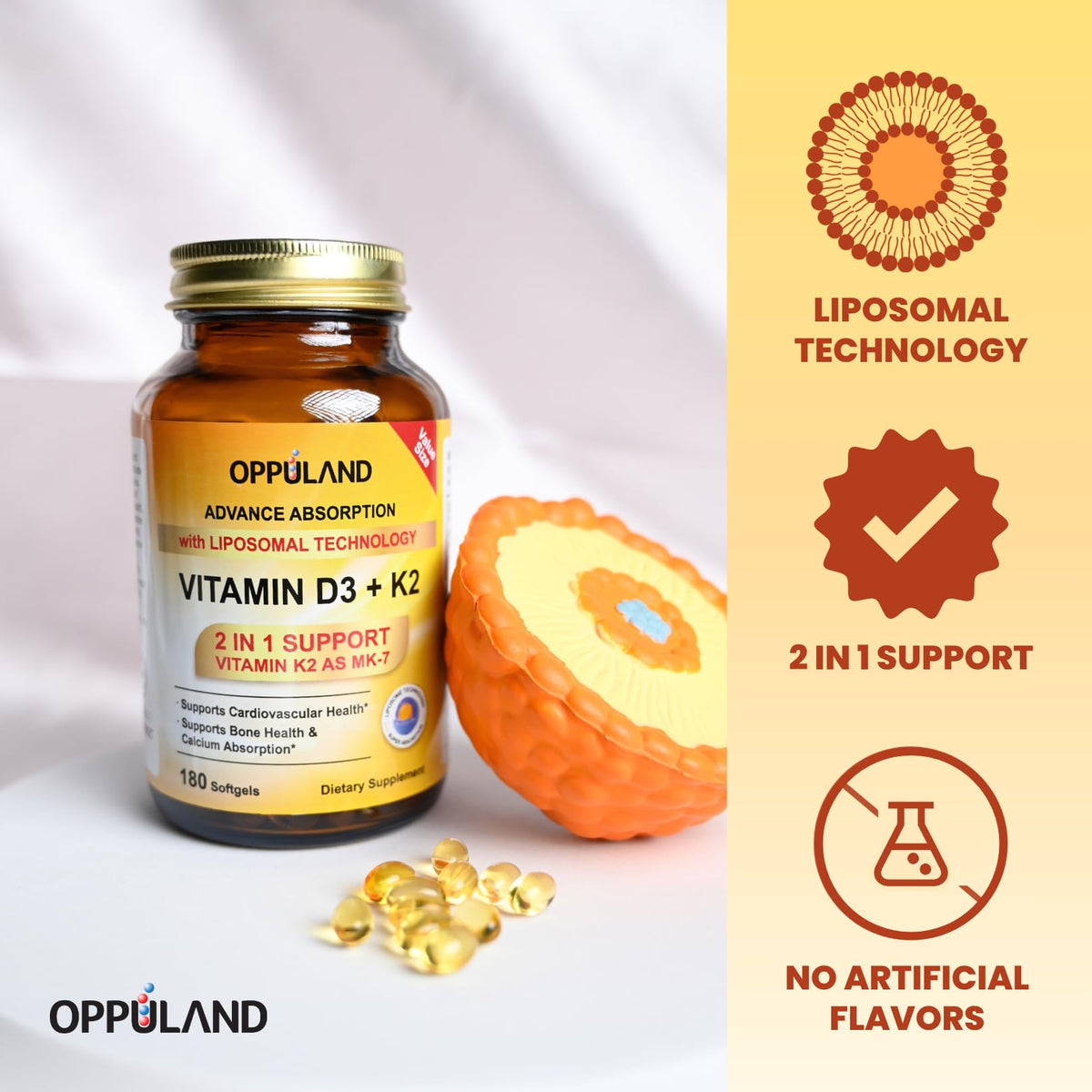 oppuland D3 + K2 5000 IU gélules avec une cuillère de calcium