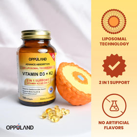 oppuland D3 + K2 5000 IU gélules avec une cuillère de calcium
