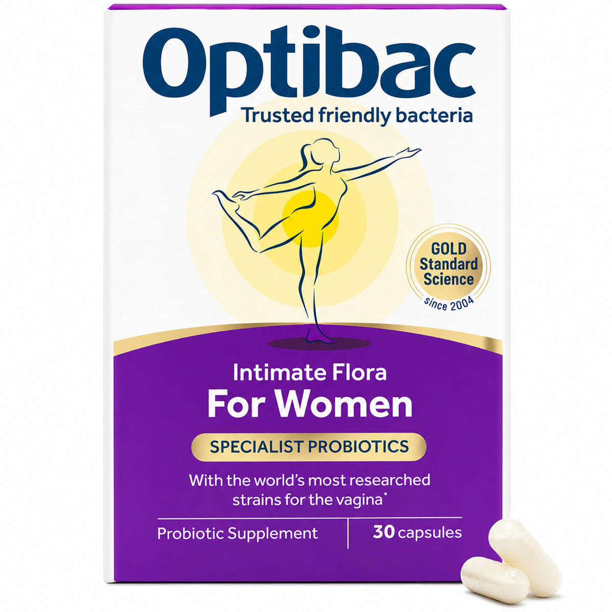 Optibac Probiotics Femme capsules sur un fond blanc