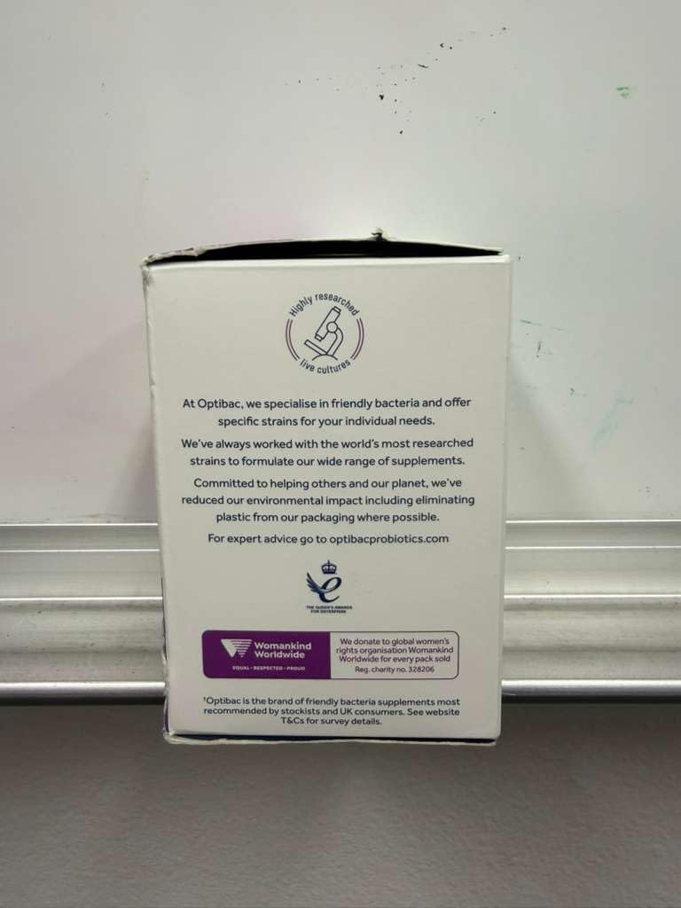 Optibac Probiotics Femme vue de côté de la boîte