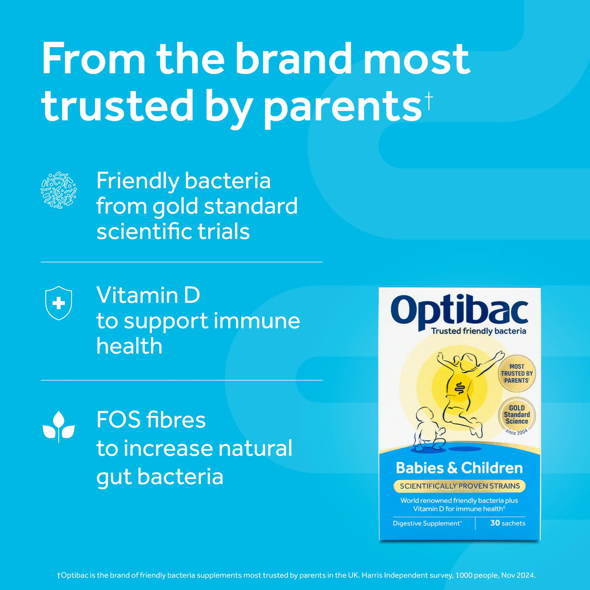 Optibac Probiotics pour enfants, sachets ouverts sur une table