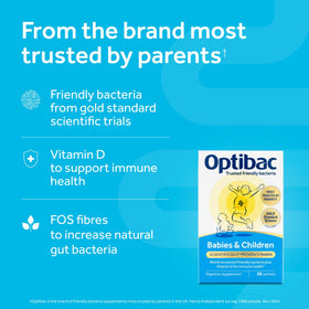 Optibac Probiotics pour enfants, sachets ouverts sur une table