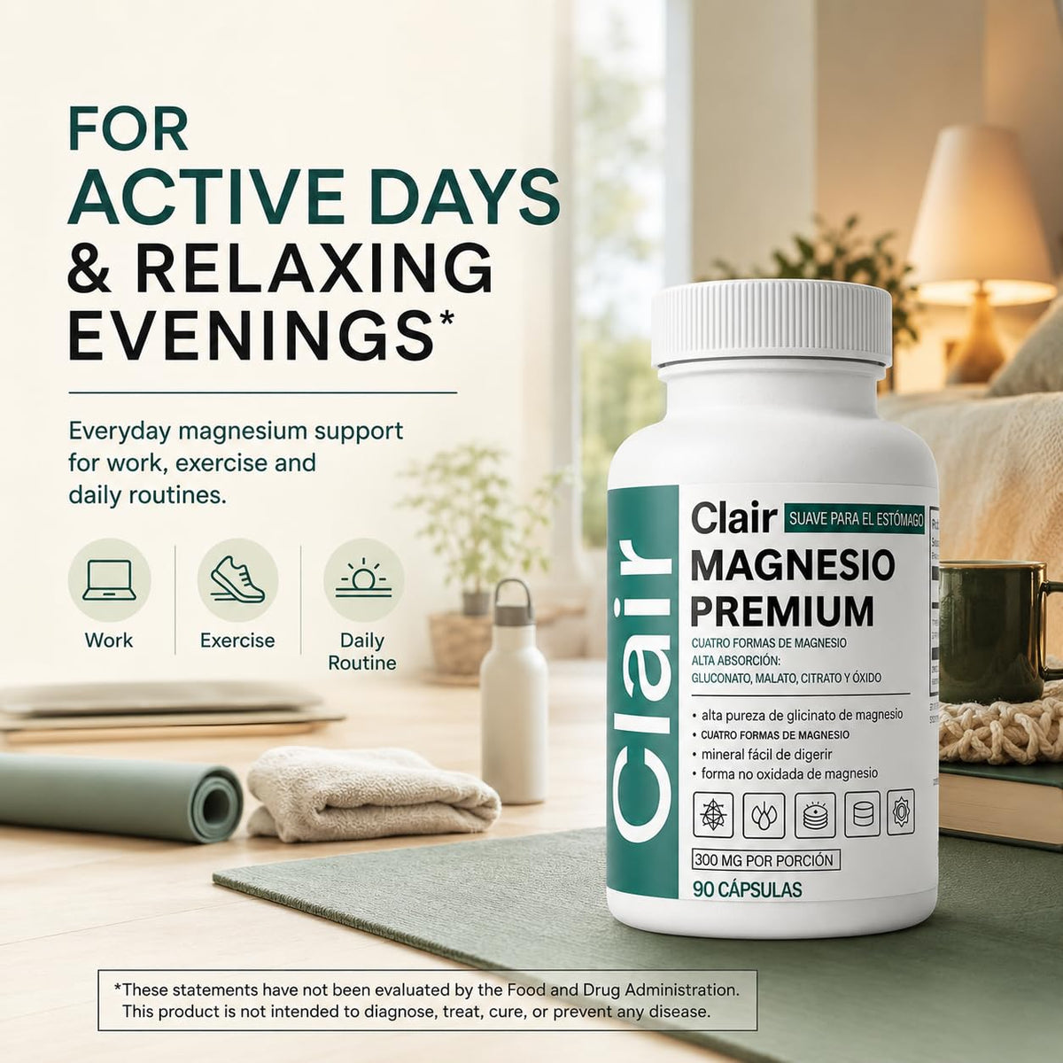 Optifusion Clair Magnésio Premium, 90 capsules sur table