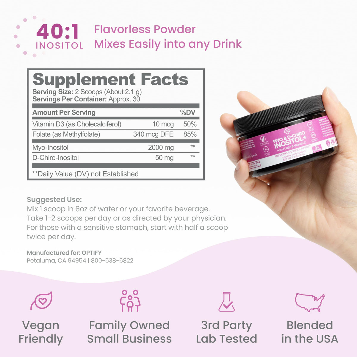 Optify Myo-Inositol & D-Chiro Inositol 70g en emballage