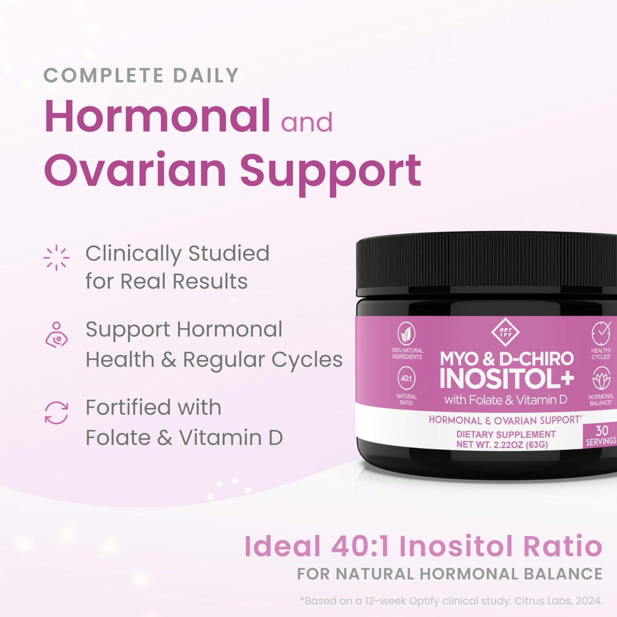 Optify Myo-Inositol & D-Chiro Inositol 70g vue arrière avec ingrédients