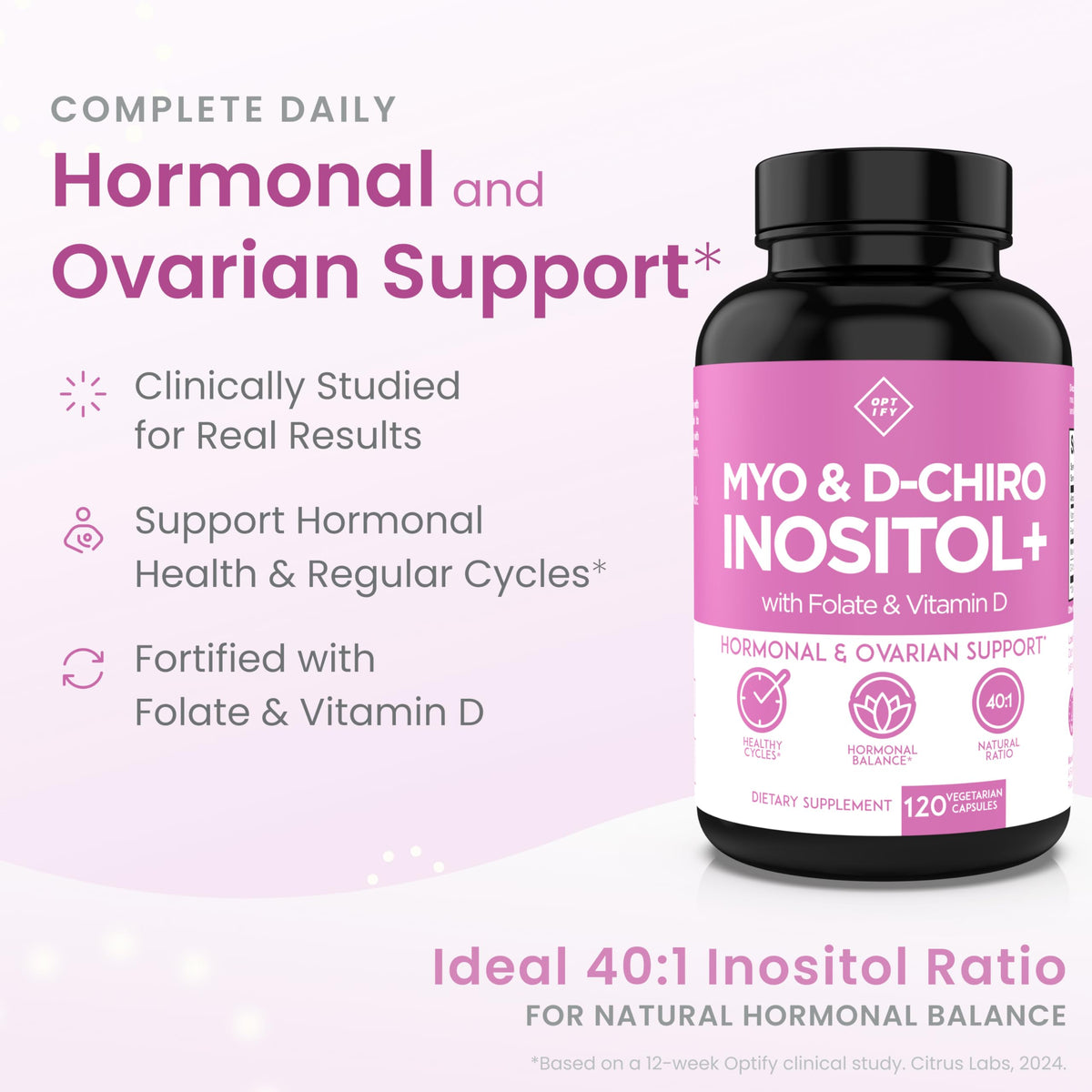 Optify Myo-Inositol & D-Chiro Inositol emballage avec informations nutritionnelles