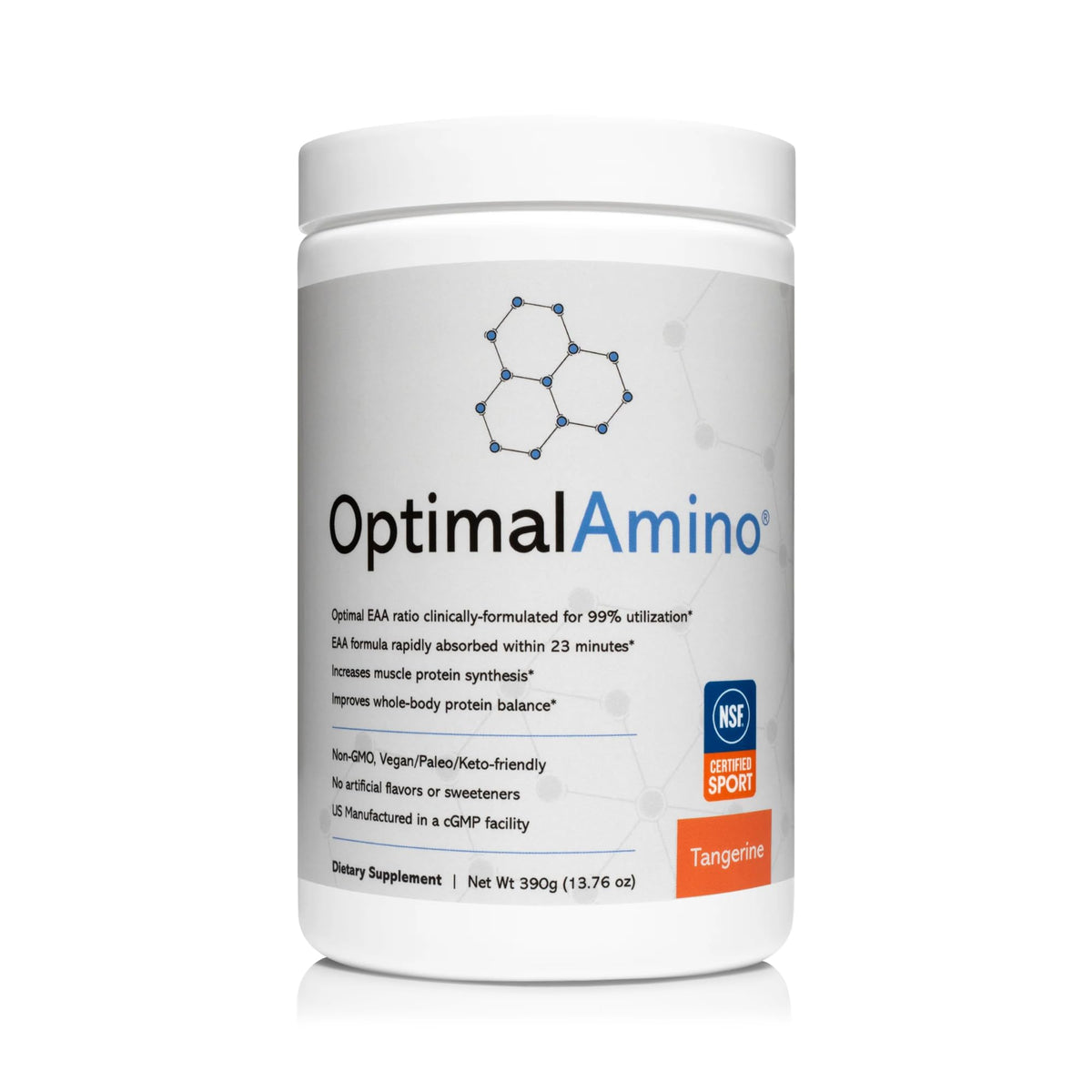 OptimalAmino Poudre d'Amino Acides Essentiels 472g saveur mandarine vue avant
