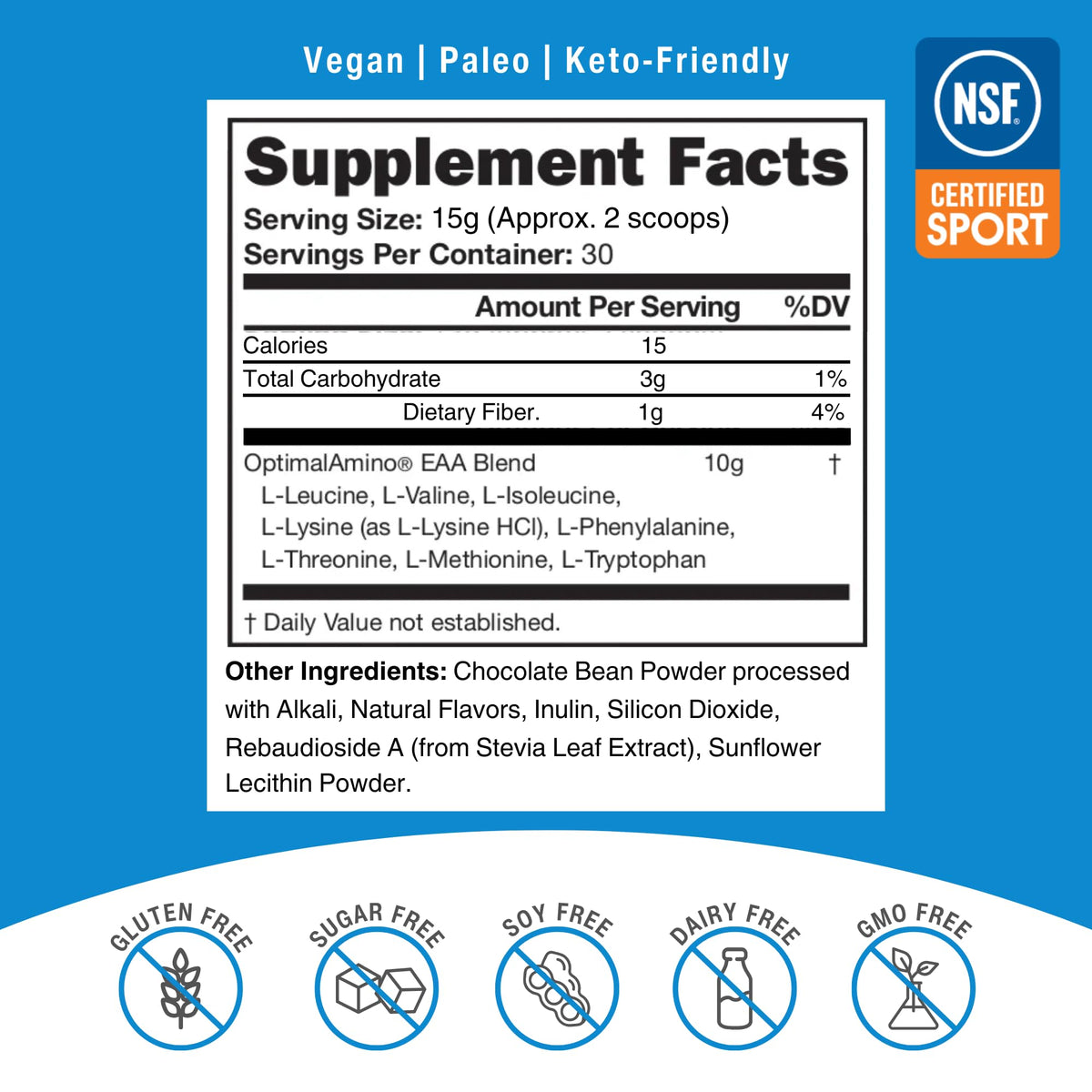 OptimalAmino Poudre d'Amino Acides Essentiels Mocha, informations nutritionnelles