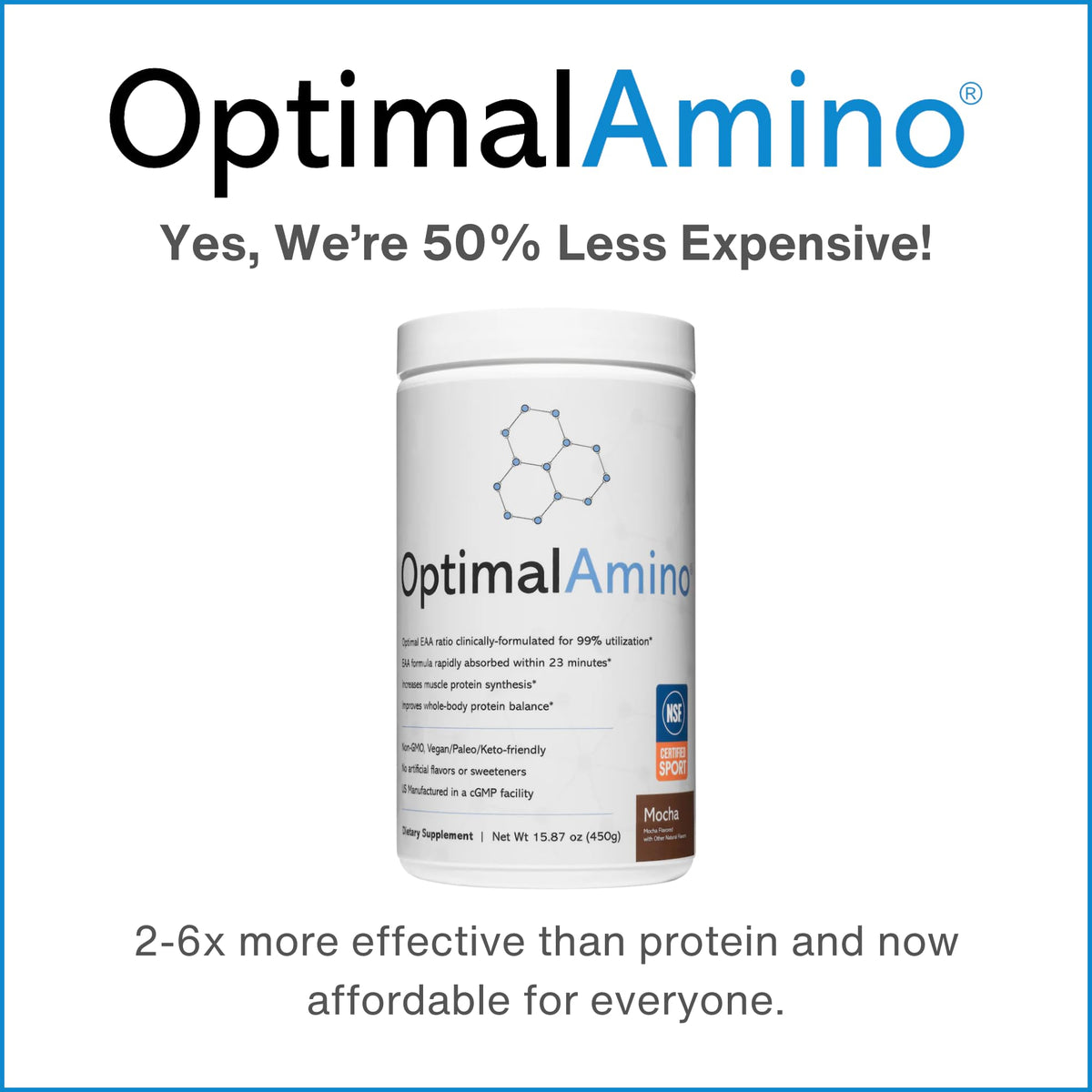 OptimalAmino Poudre d'Amino Acides Essentiels Mocha, mélange dans un shaker