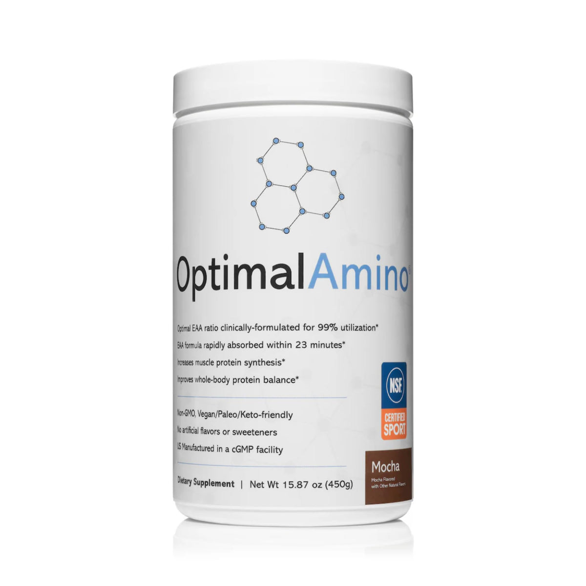 OptimalAmino Poudre d'Amino Acides Essentiels Mocha, vue de face