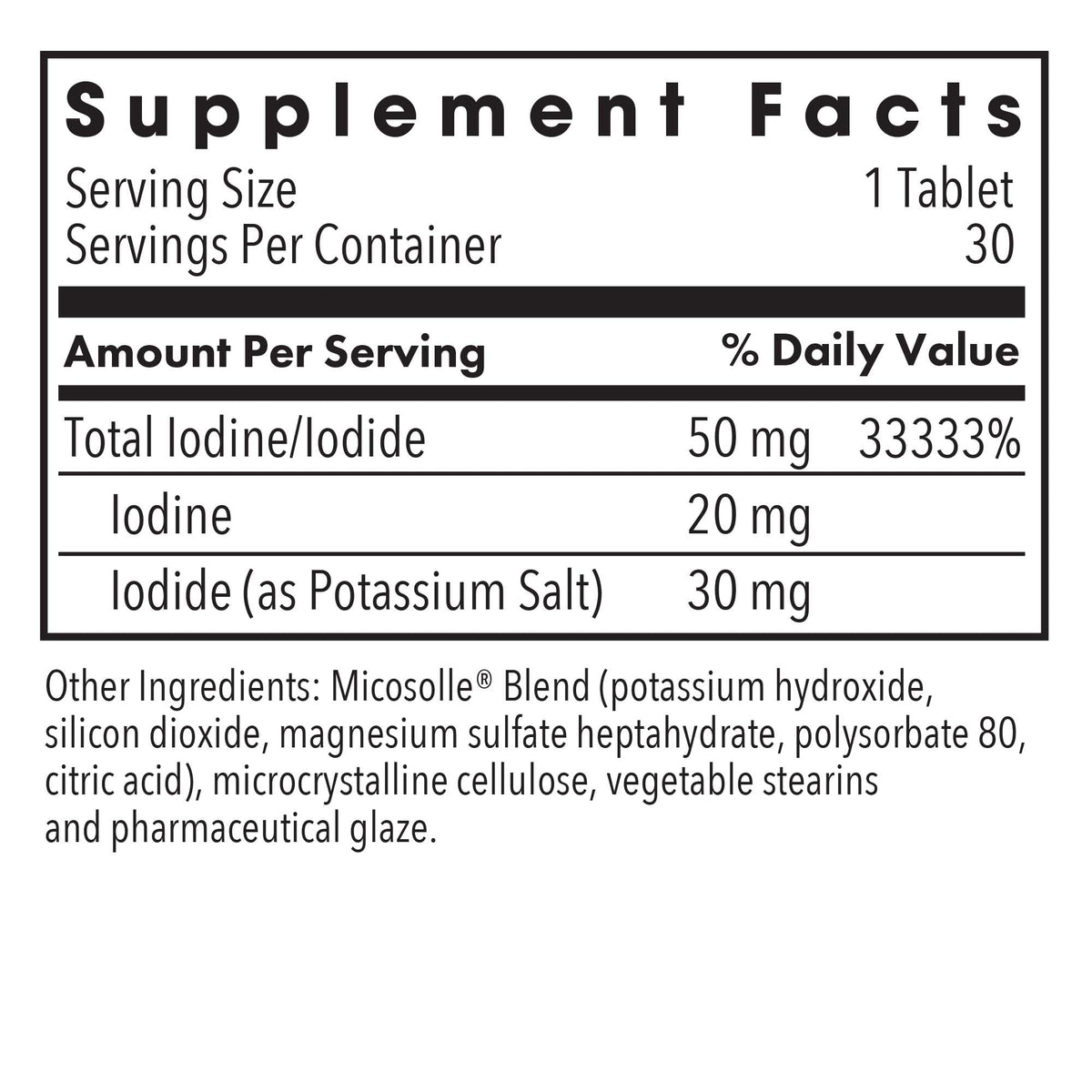 Optimox Iodoral 50 mg Iode Iodure de Potassium, comprimé avec dosage visible