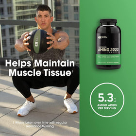 Optimum Nutrition Amino 2222 comprimés sur un fond de table
