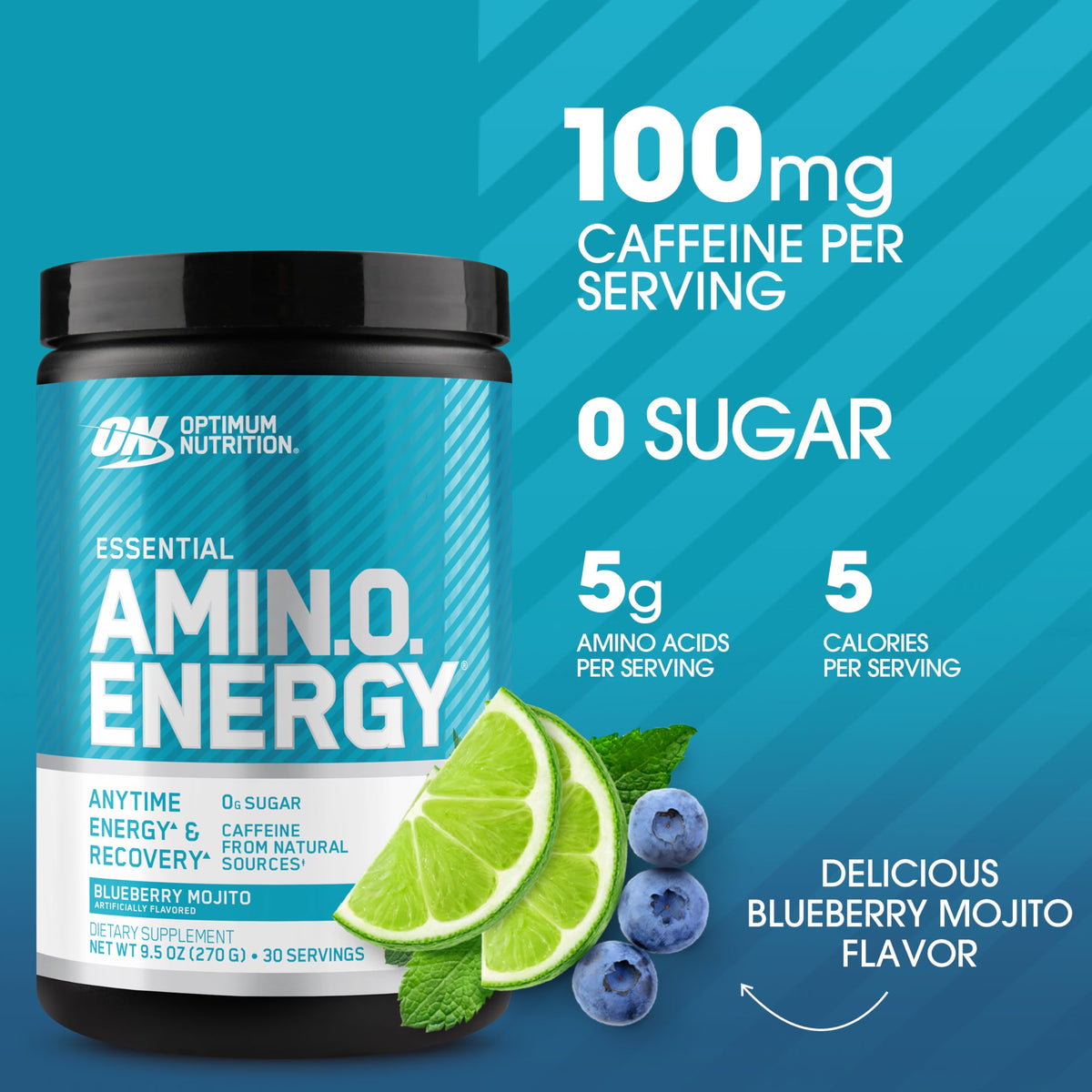 Optimum Nutrition Amino Energy 340g vue arrière avec ingrédients
