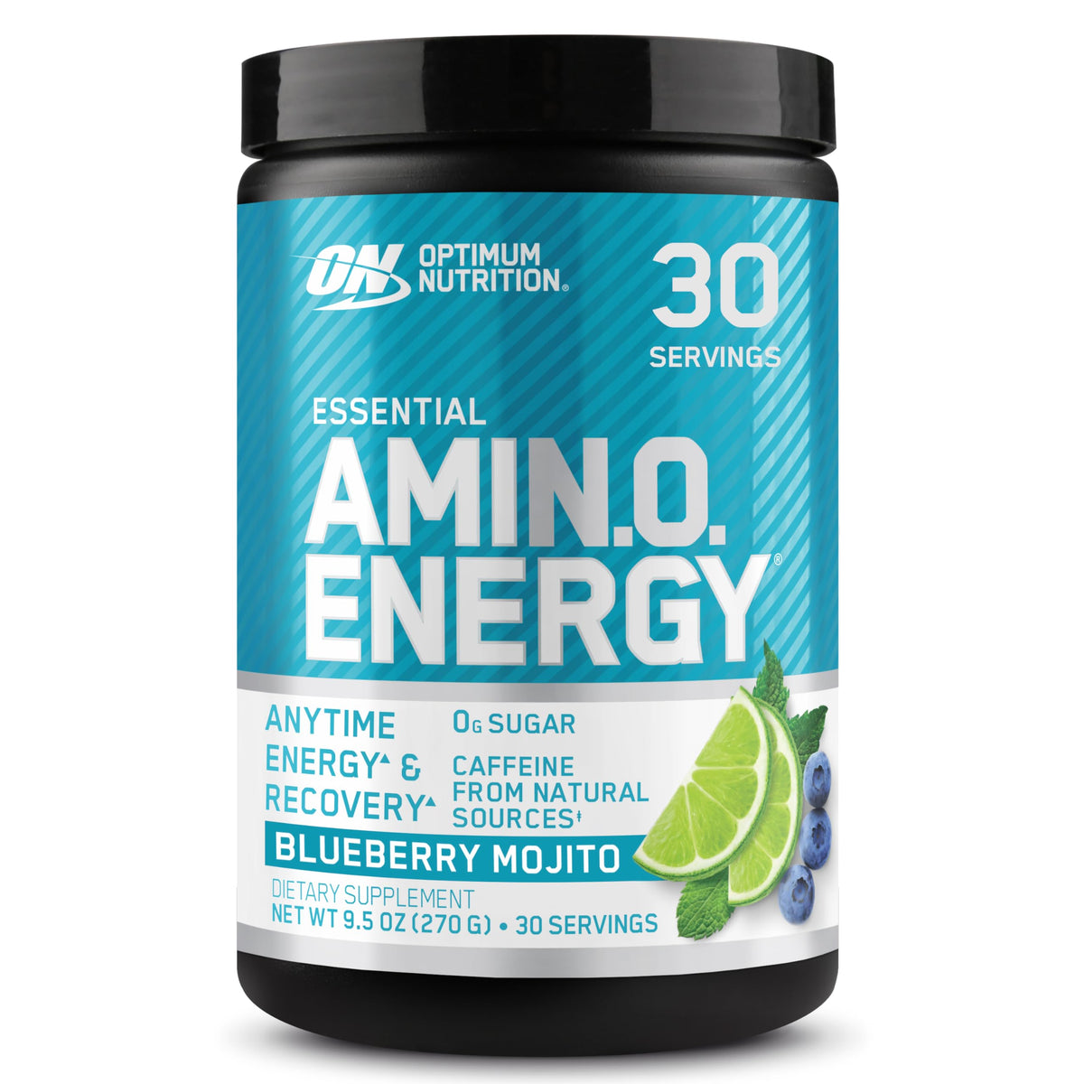 Optimum Nutrition Amino Energy 340g vue de face avec étiquette bleu mojito