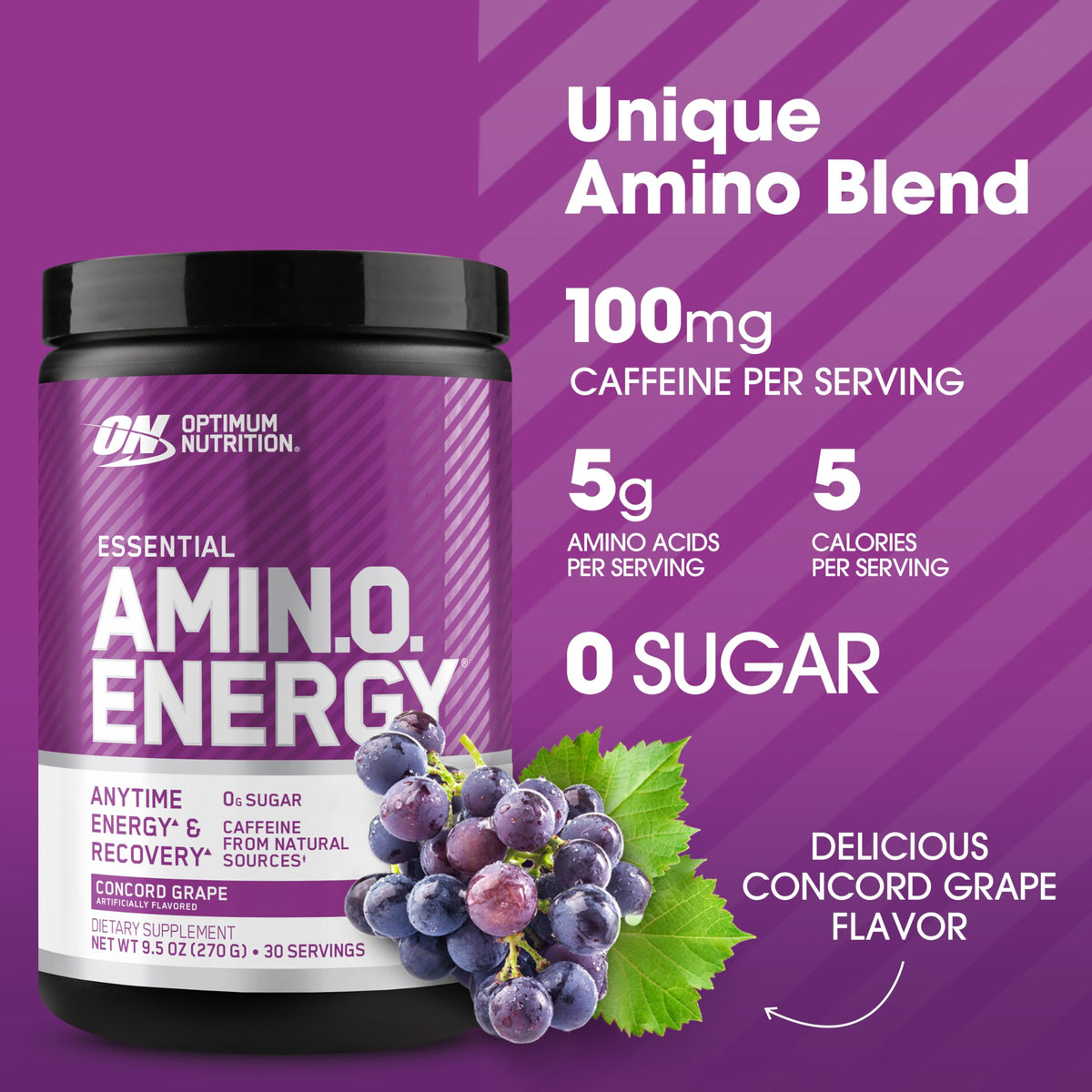 Optimum Nutrition Amino Energy 350g étiquette détaillant les ingrédients