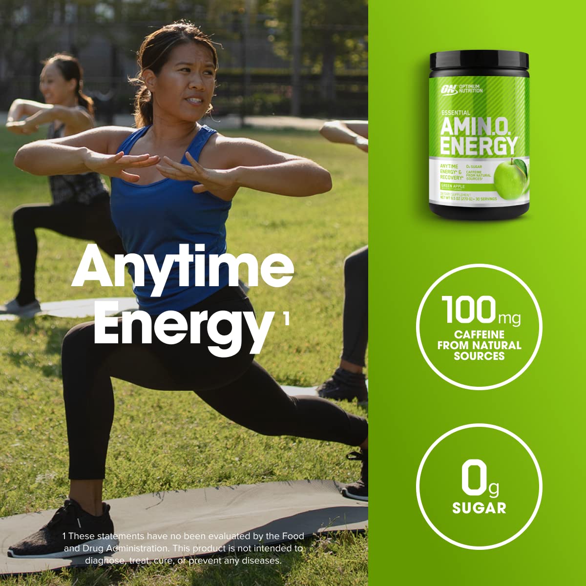 Optimum Nutrition Amino Energy 360g Pomme Verte - poudre dans un verre