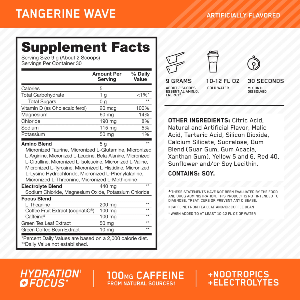Optimum Nutrition Amino Energy 372g poudre agrume vue arrière