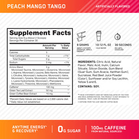 Optimum Nutrition Amino Energy côté droite avec étiquette détaillée