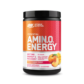 Optimum Nutrition Amino Energy emballage avant avec saveur Pêche Mangue
