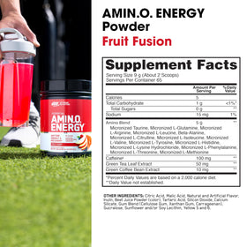 Optimum Nutrition Amino Energy étiquette montrant les ingrédients