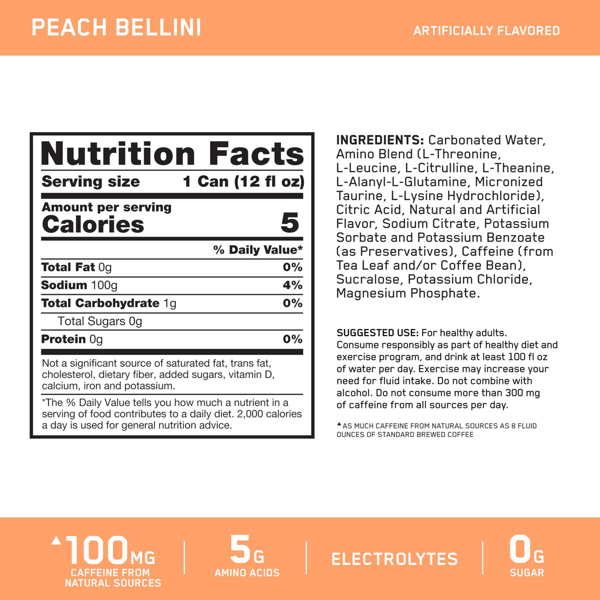Optimum Nutrition Amino Energy Pêche Bellini - vue arrière