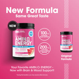 Optimum Nutrition Amino Energy Poudre 370g Saveur Pastèque dans un shaker