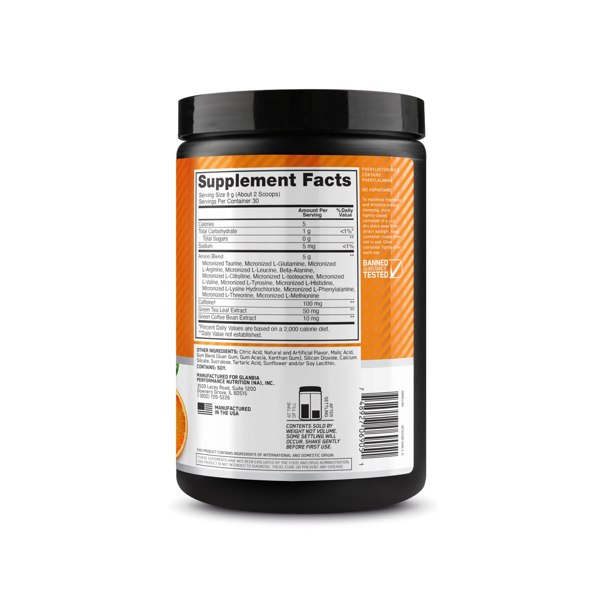 Optimum Nutrition Amino Energy Poudre Citrus Spritz 358g en arrière-plan de fruits