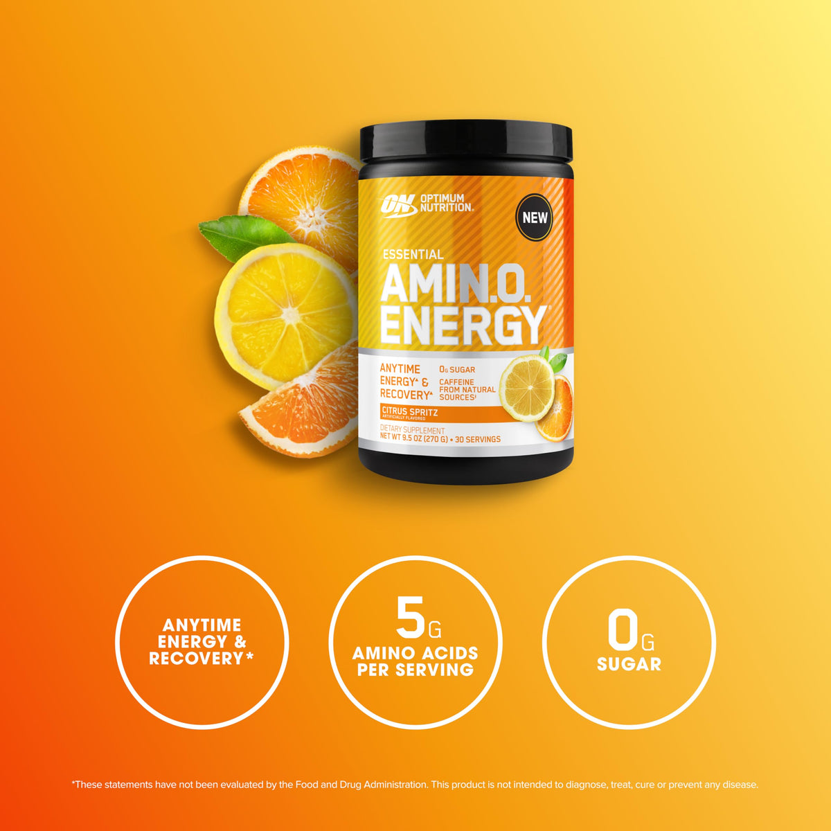 Optimum Nutrition Amino Energy Poudre Citrus Spritz 358g vue de côté