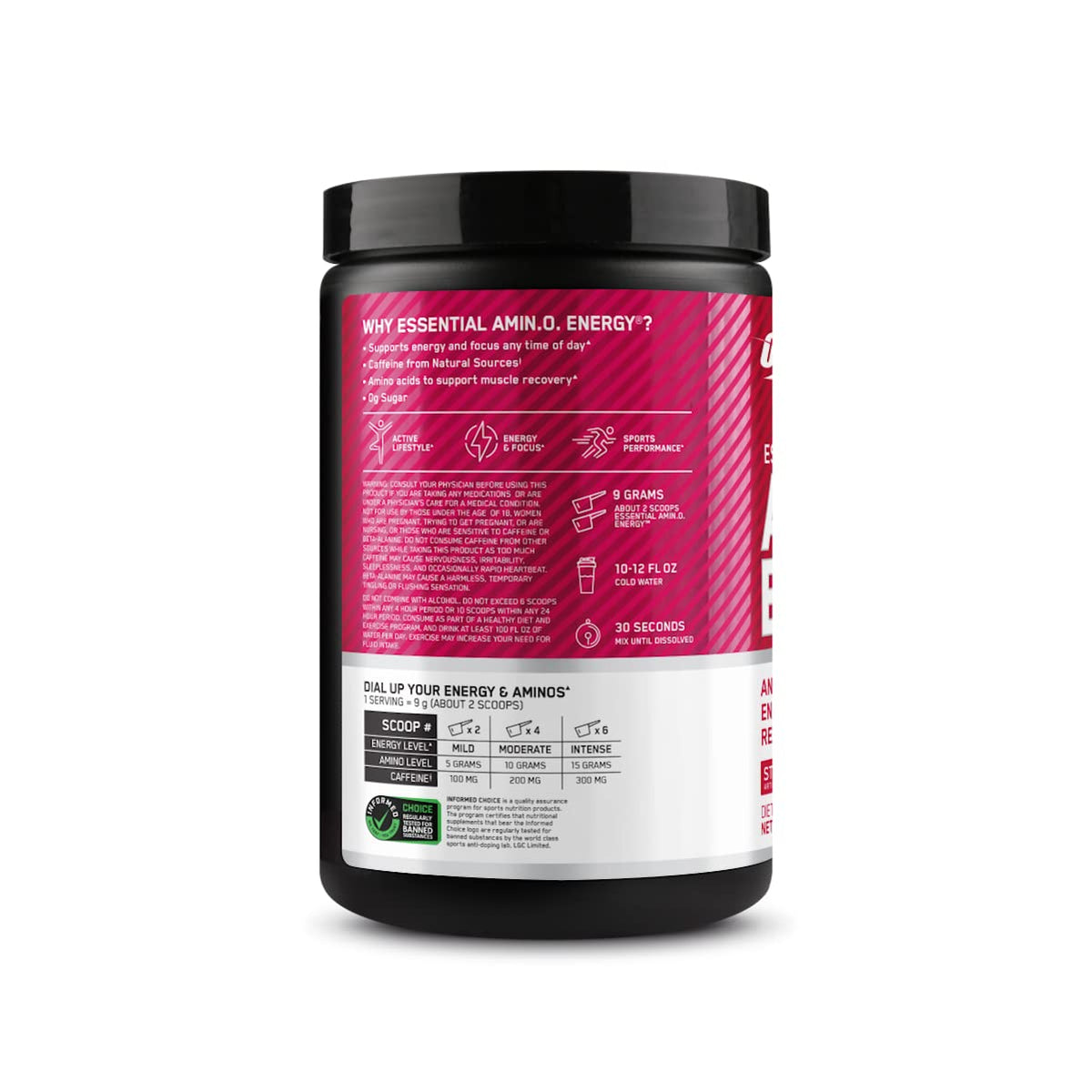 Optimum Nutrition Amino Energy Poudre Fraise Citron Vert 340g emballage ouvert